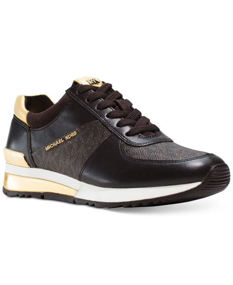 michael kors allie trainer sneakers black and gold|allie stride leather trainer.